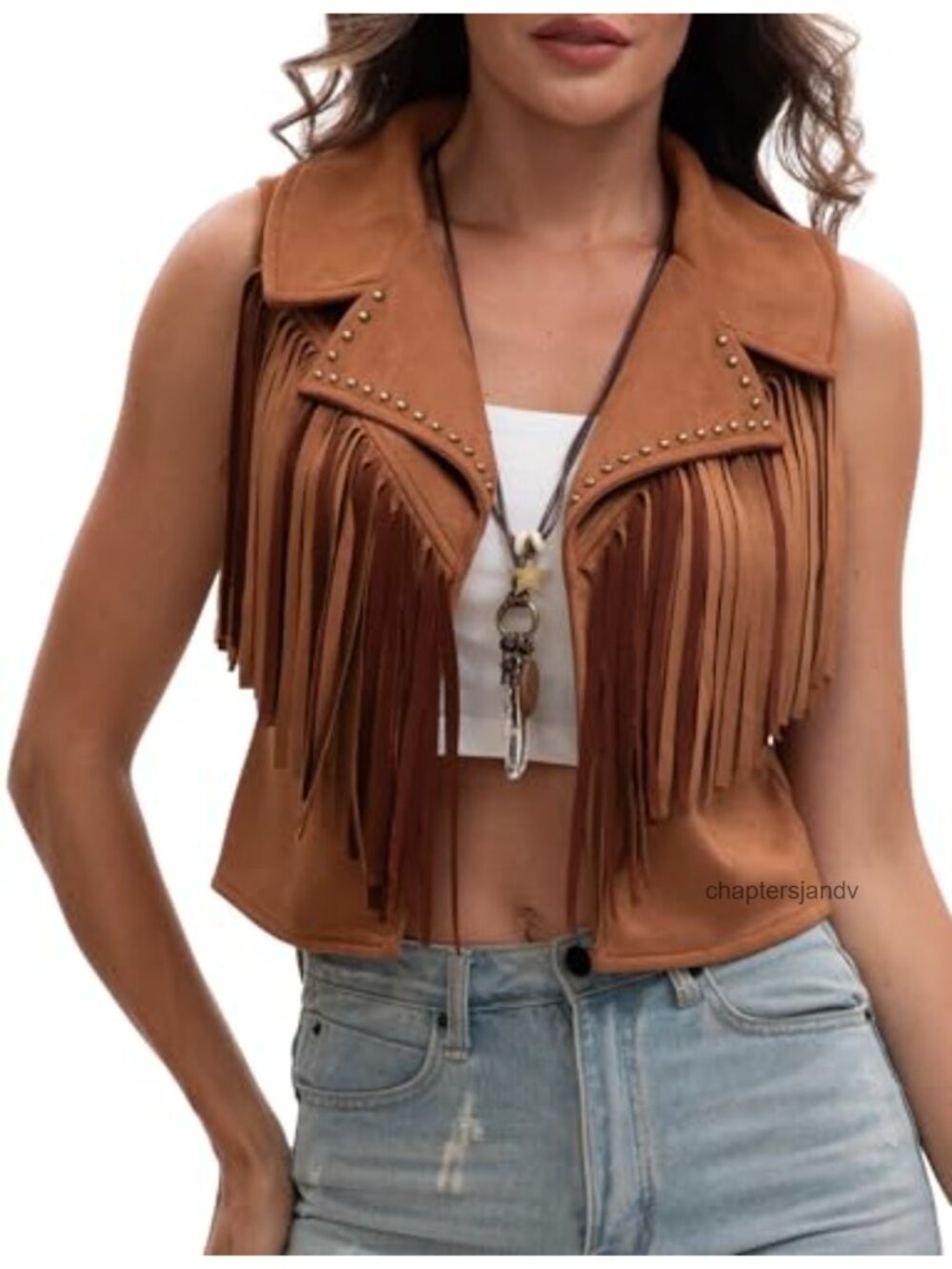 Faux Suede Fringe Cropped Vest Sleeveless Western Hippie Waistcoat
